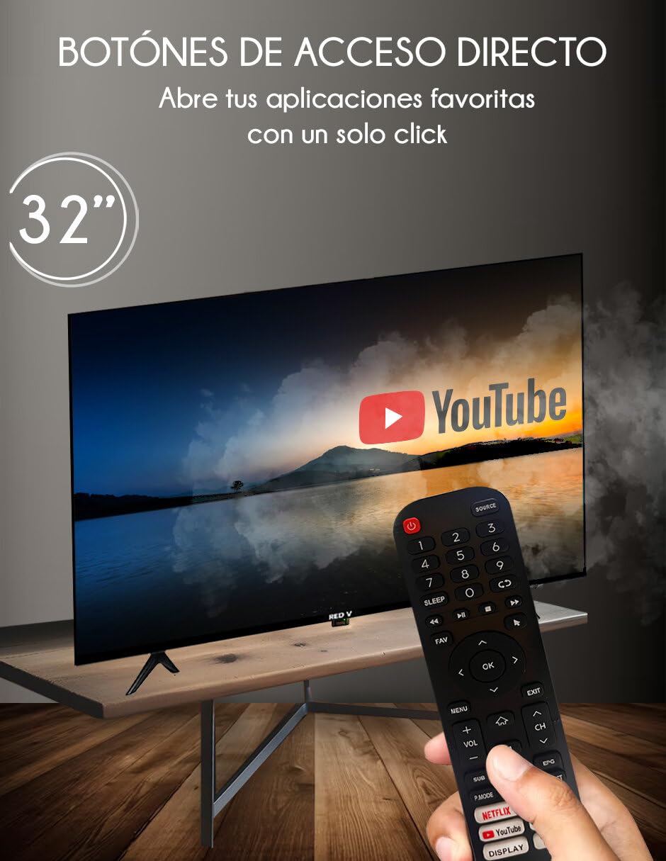 Red V Televisión Redv 32 Pulgadas Smart TV Android 12 HD - Pantalla LED, Resolución HD 720p, Acceso a Apps de Streaming, Conectividad WiFi, Puertos HDMI y USB, Dolby Audio, Bisel Delgado