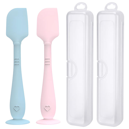 YENLNI Espátula para crema de pañal (paquete de 2) con estuche de viaje higiénico, espátula para el trasero de bebé con base de succión, aplicador de crema para la dermatitis del pañal de silicona sua