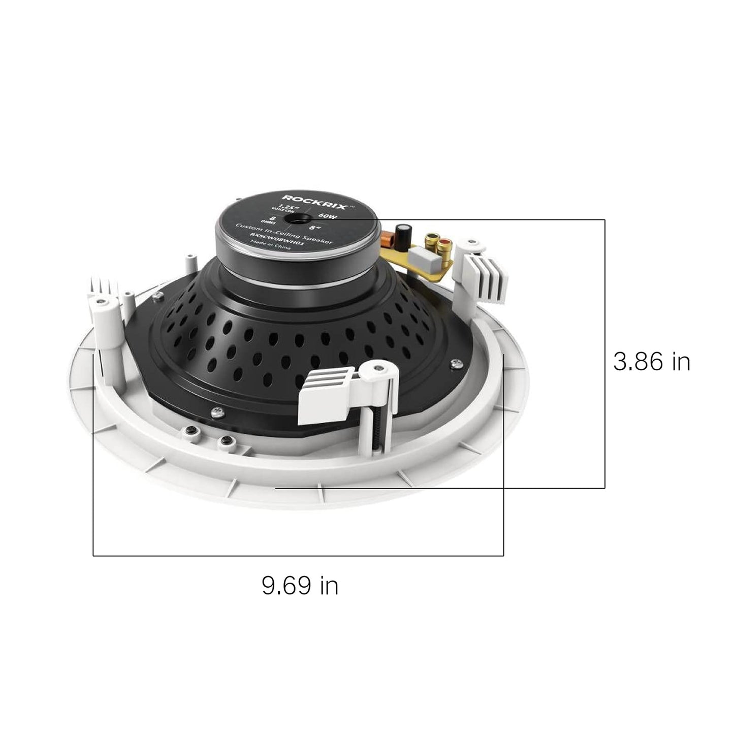 ROCKRIX Audio - Altavoz redondo de 3 vías premium en el techo de 8 pulgadas, doble cúpula de seda de 1 pulgada, diámetro de recorte de 9.5 pulgadas, cada uno, blanco