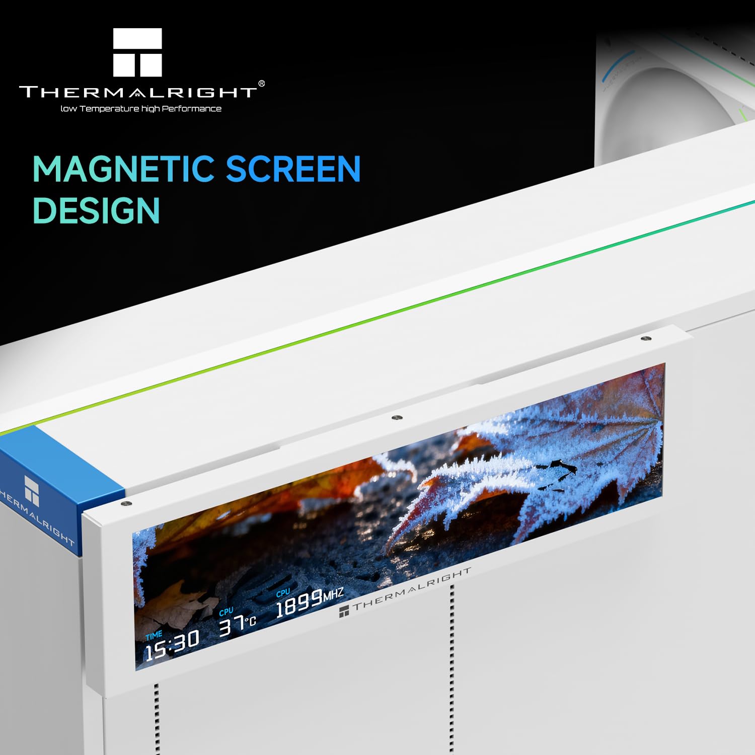 Thermalright TV 9.16 visualización LCD blanca – Succión magnética, panel IPS de 9.16 pulgadas, resolución de 1280 x 480 para conmutación de imagen estática/dinámica, se puede emparejar con un