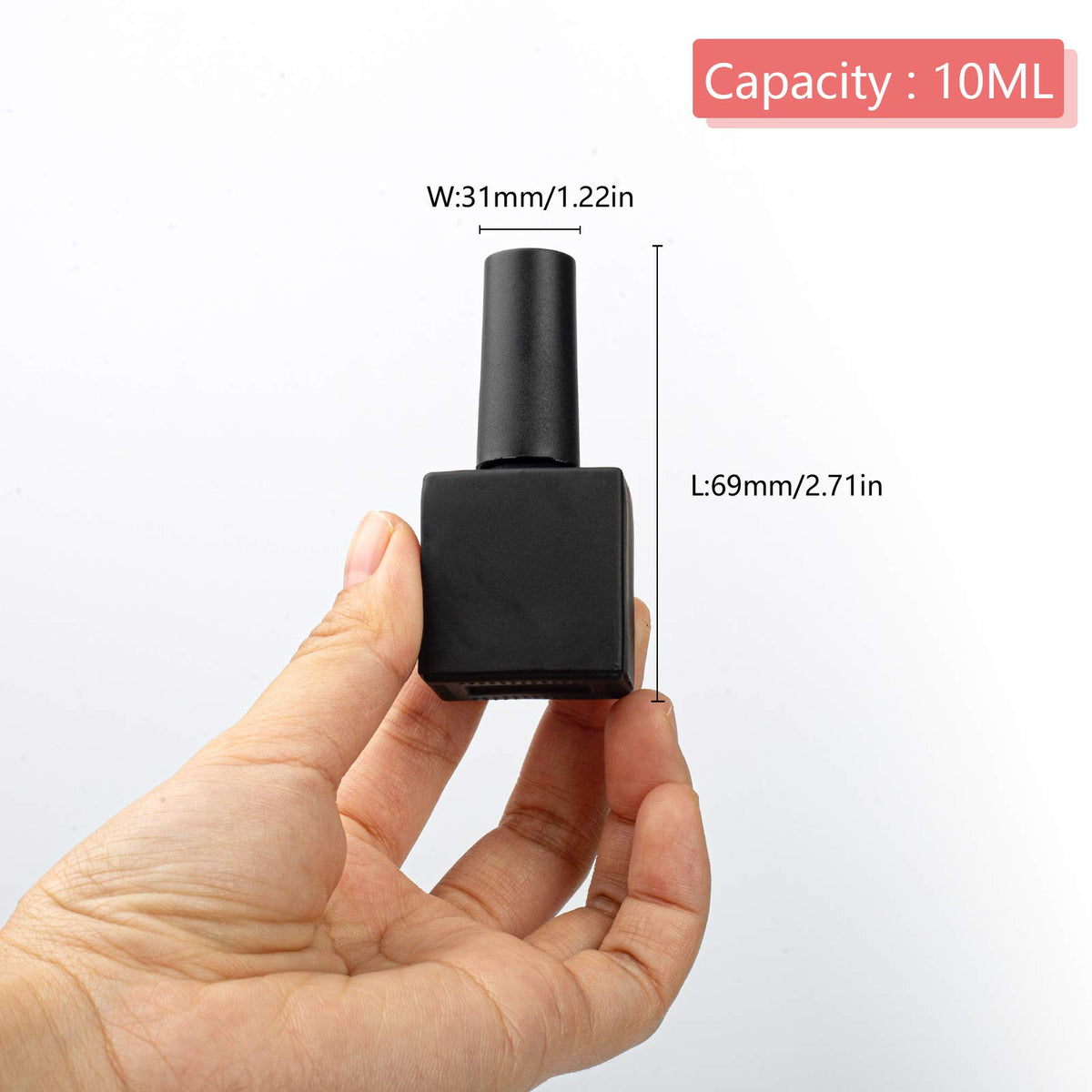 GTHER 20 botellas vacías de esmalte de uñas, botellas de vidrio rellenables, frascos con tapa de cepillo y embudo y bolas de mezcla, color negro (10 ml)