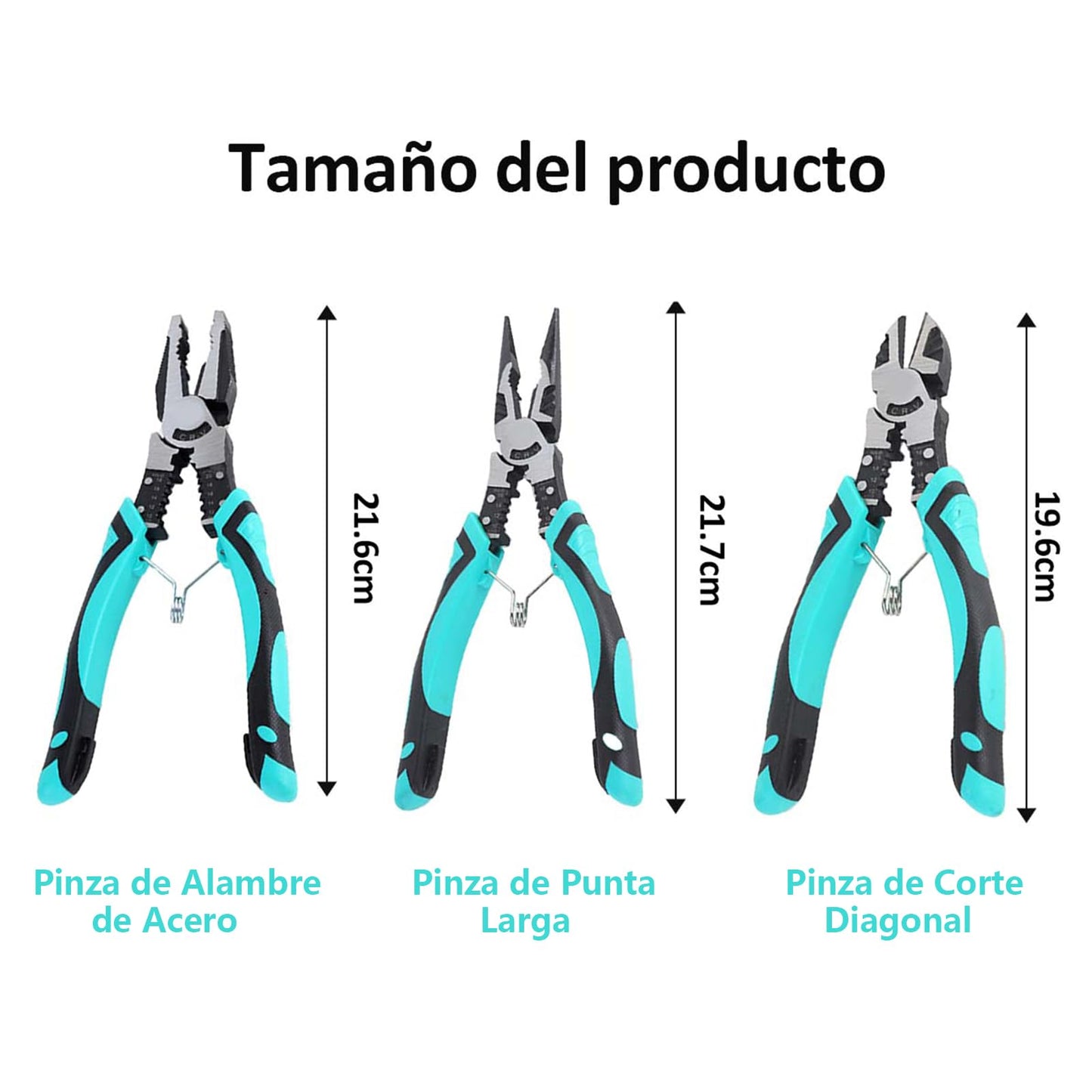 Juego de Alicates Herramienta Incluye Pinza de Punta Larga, Pinza de Corte Diagonal y Pinza de Alambre de Acero, Duradero de Acero Alto Carbono, Multiherramientas para Electricistas y Reparaciones