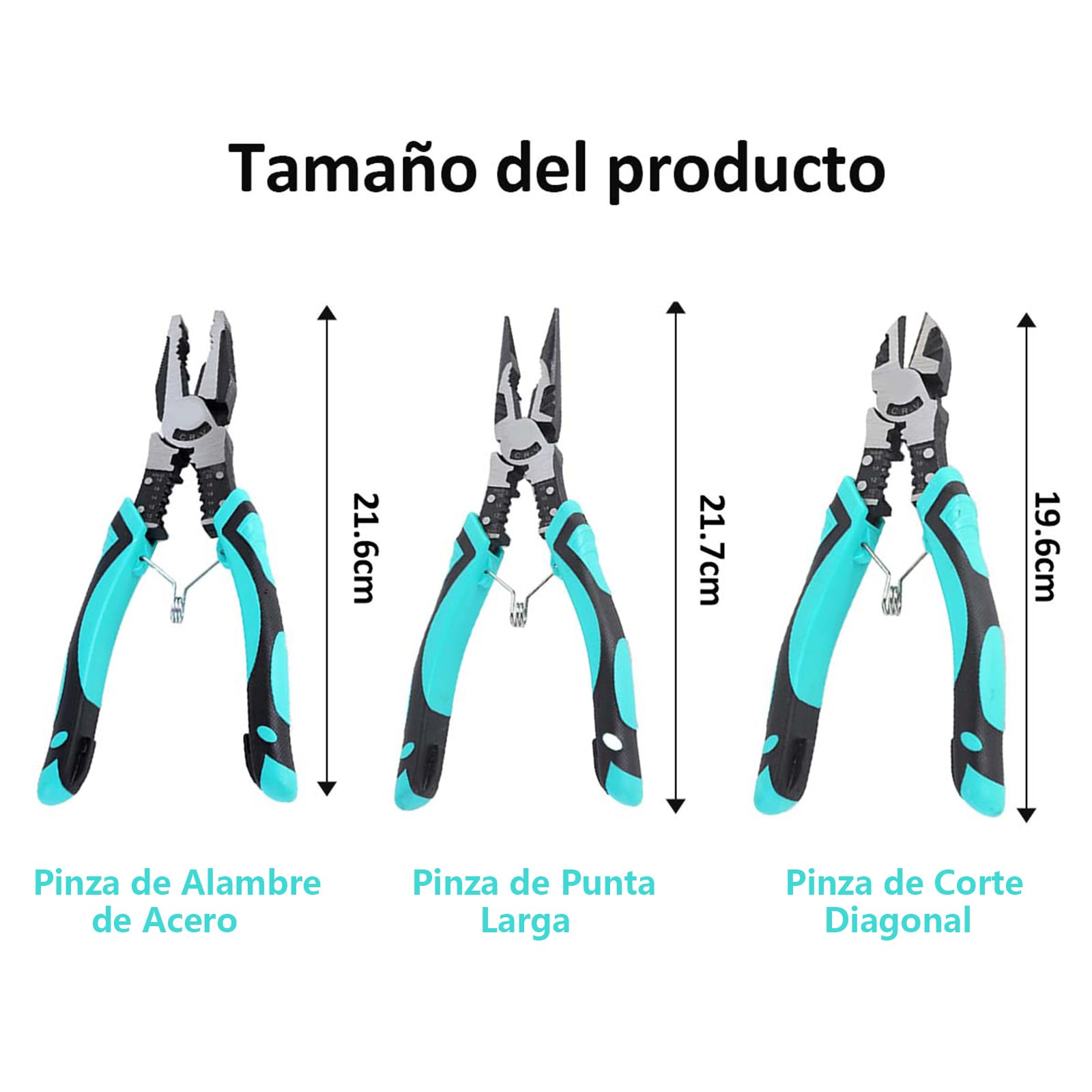 Juego de Alicates Herramienta Incluye Pinza de Punta Larga, Pinza de Corte Diagonal y Pinza de Alambre de Acero, Duradero de Acero Alto Carbono, Multiherramientas para Electricistas y Reparaciones