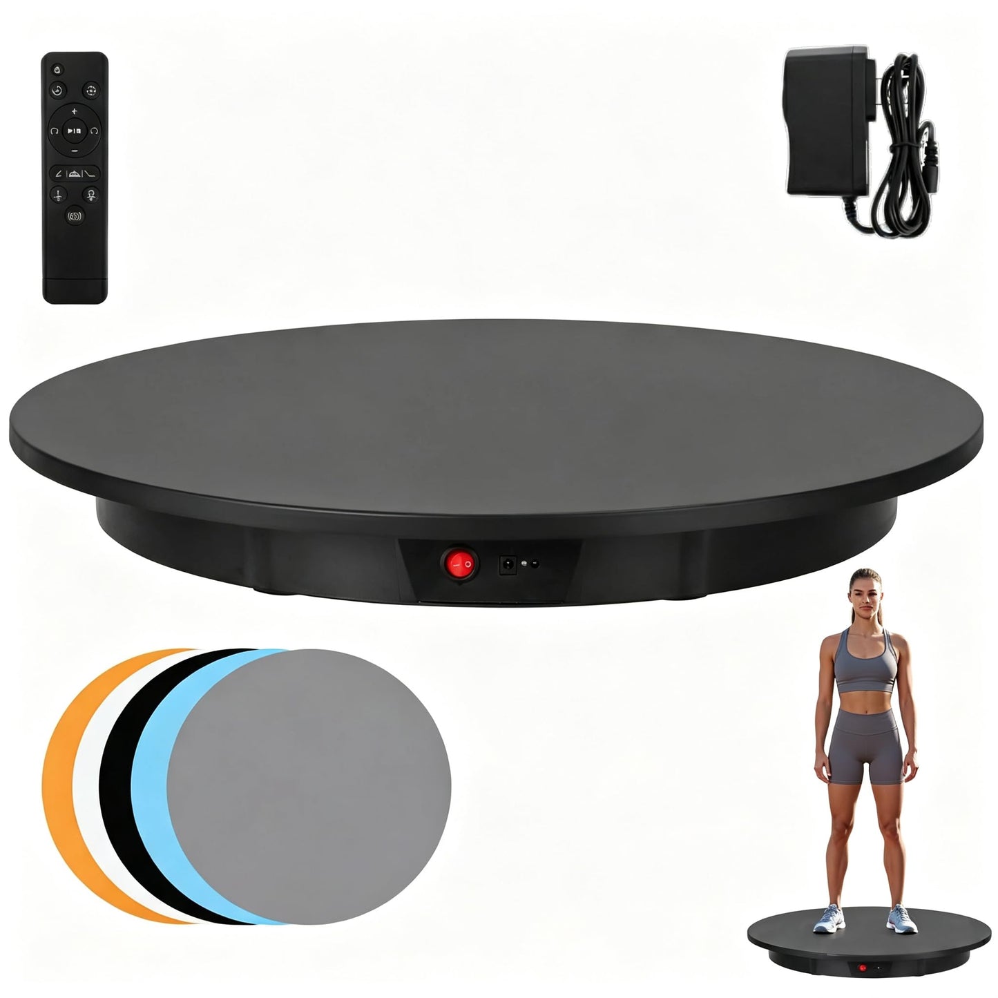 JAYEGT - Soporte de visualización giratorio motorizado, giratorio eléctrico de 360 grados para visualización de productos, video en vivo, ángulo de control remoto, velocidad (negro/23.6 pulgadas/350