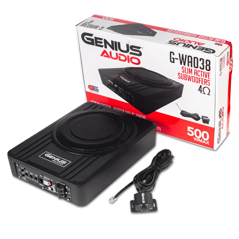 Genius Bocina Plana Tipo subwoofer Amplificado G-WA038 para Debajo de Asiento de Carro/Woofer Activo Compacto