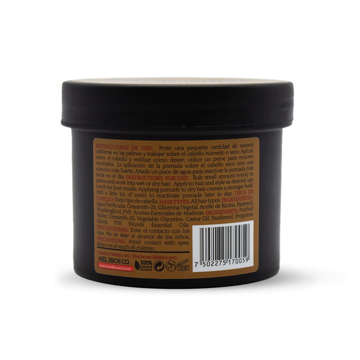 MEL BROS CO. - Hair Styling Pomade - Pomada para estilizar el Cabello. Base Agua. (4 oz / 118 ml, Extra Fijación)