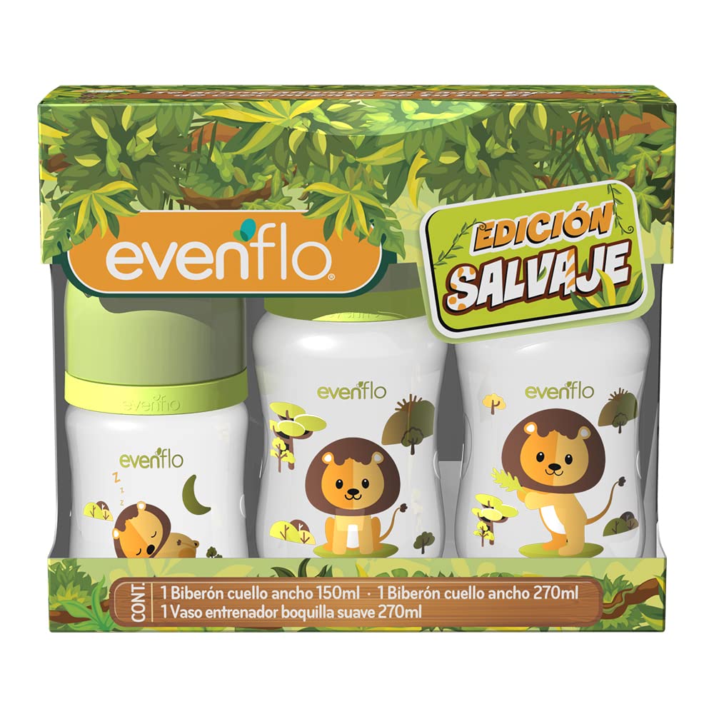 Set Edición Salvaje Biberones y Vaso Evenflo Multicolor 3 Pack