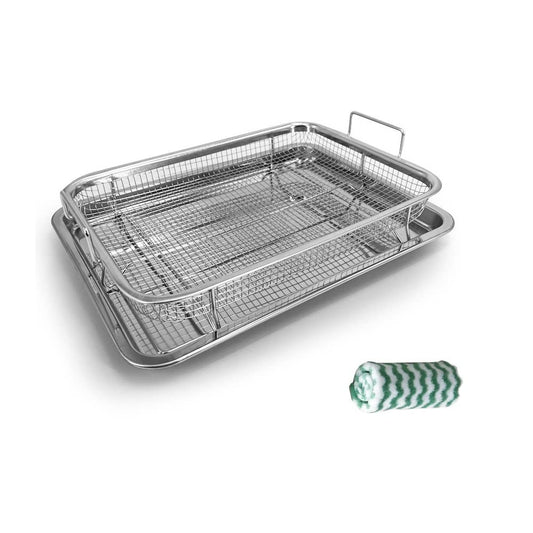 Freidora de aire - Cesta de acero inoxidable para horno, bandeja crujiente de acero inoxidable y bandeja para cacerolas y colector de grasa, cocina uniforme, antiadherente, juego de cesta de malla