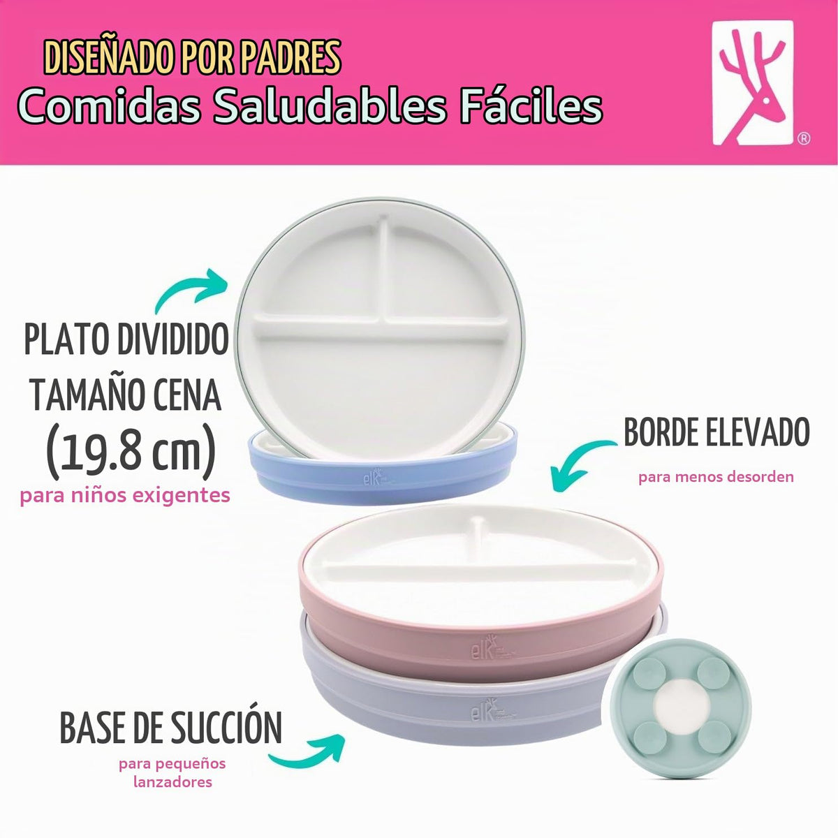 Elk and Friends - Platos divididos de porcelana para niños y niños pequeños