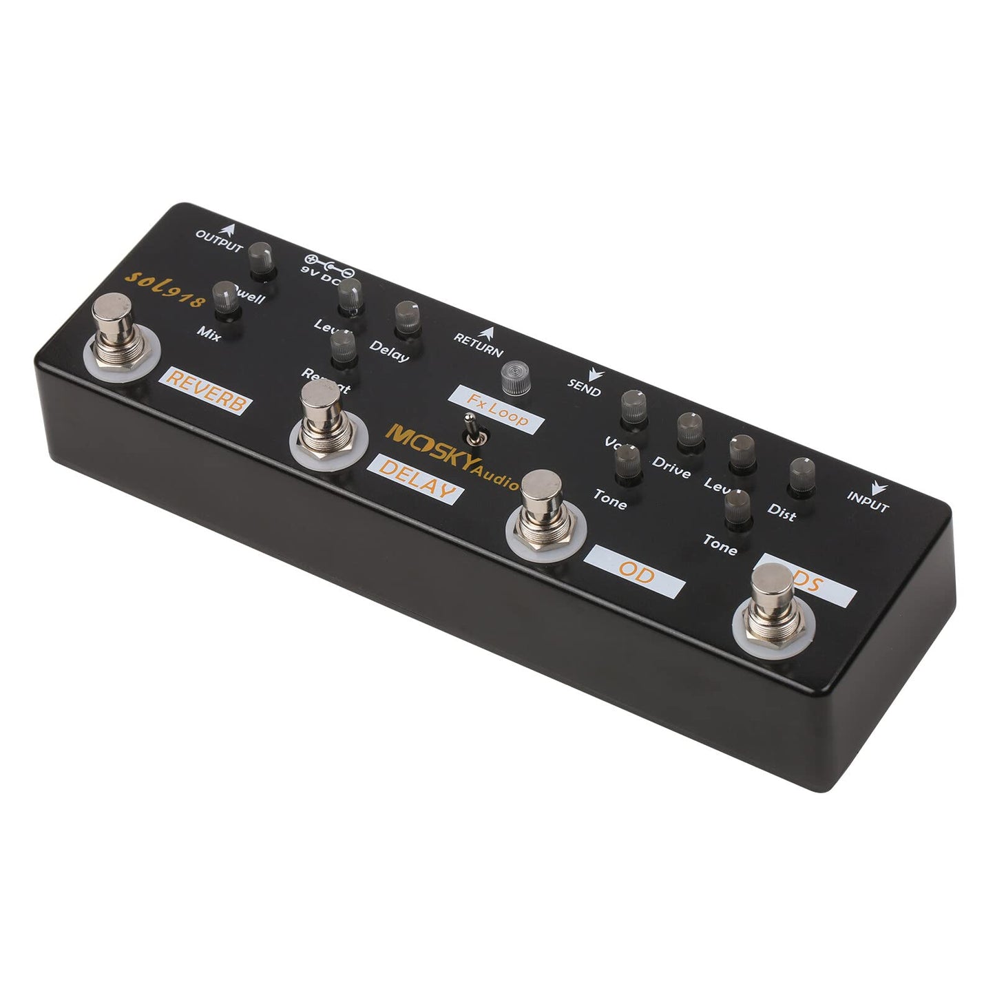 Ll SOL918 Pedal multiefectos 5 en 1 Pedal de efectos combinados para guitarra True Bypass Dispositivo de efectos combinados multien uno Reverb Delay FX Loop Overdrive Distorsión para guitarra Bajo Produ