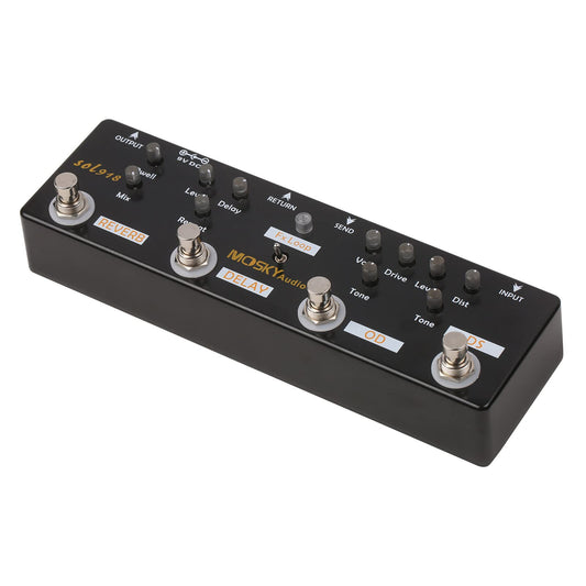 Ll SOL918 Pedal multiefectos 5 en 1 Pedal de efectos combinados para guitarra True Bypass Dispositivo de efectos combinados multien uno Reverb Delay FX Loop Overdrive Distorsión para guitarra Bajo Produ