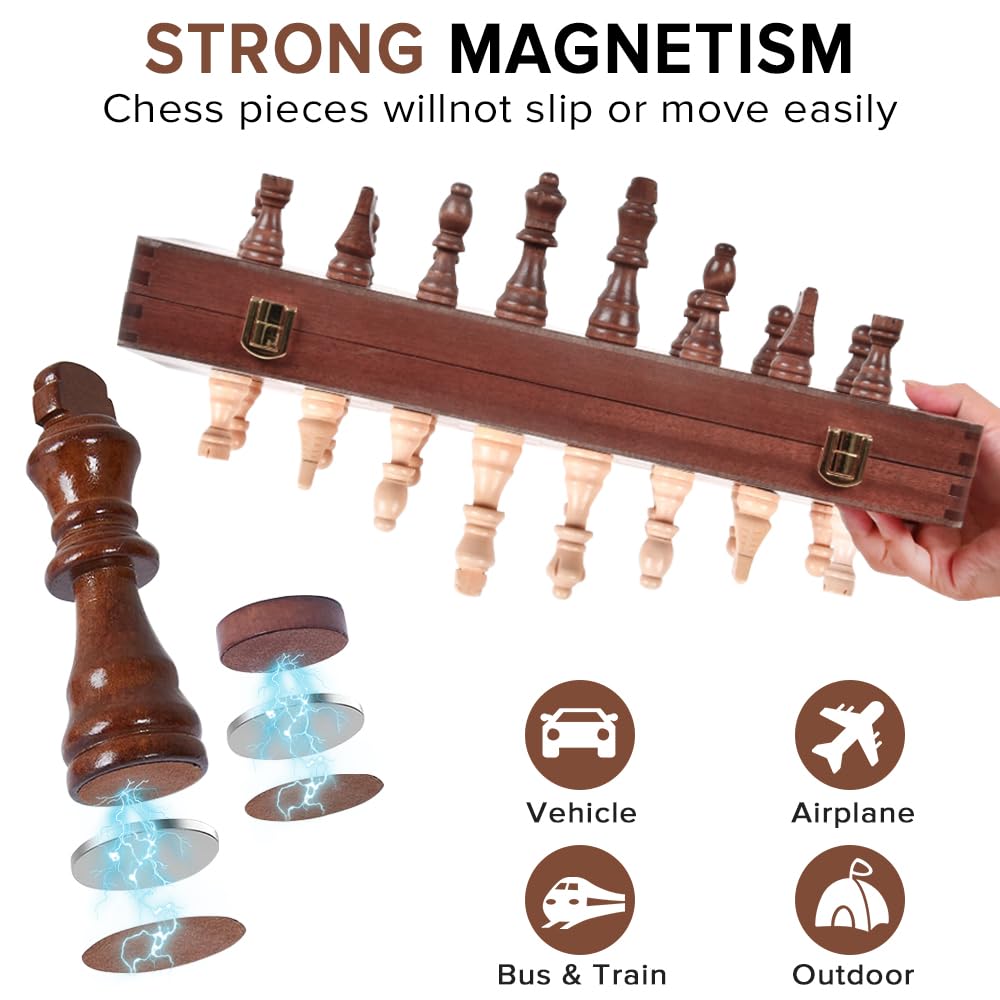 Chess Sets,Juegos de ajedrez,Yakiter 2 en 1 Juego de ajedrez magnético y juego de tablero de damas de 15 pulgadas,con 2 reinas extra,Juego de tablero de ajedrez para principiantes para adultos y niños