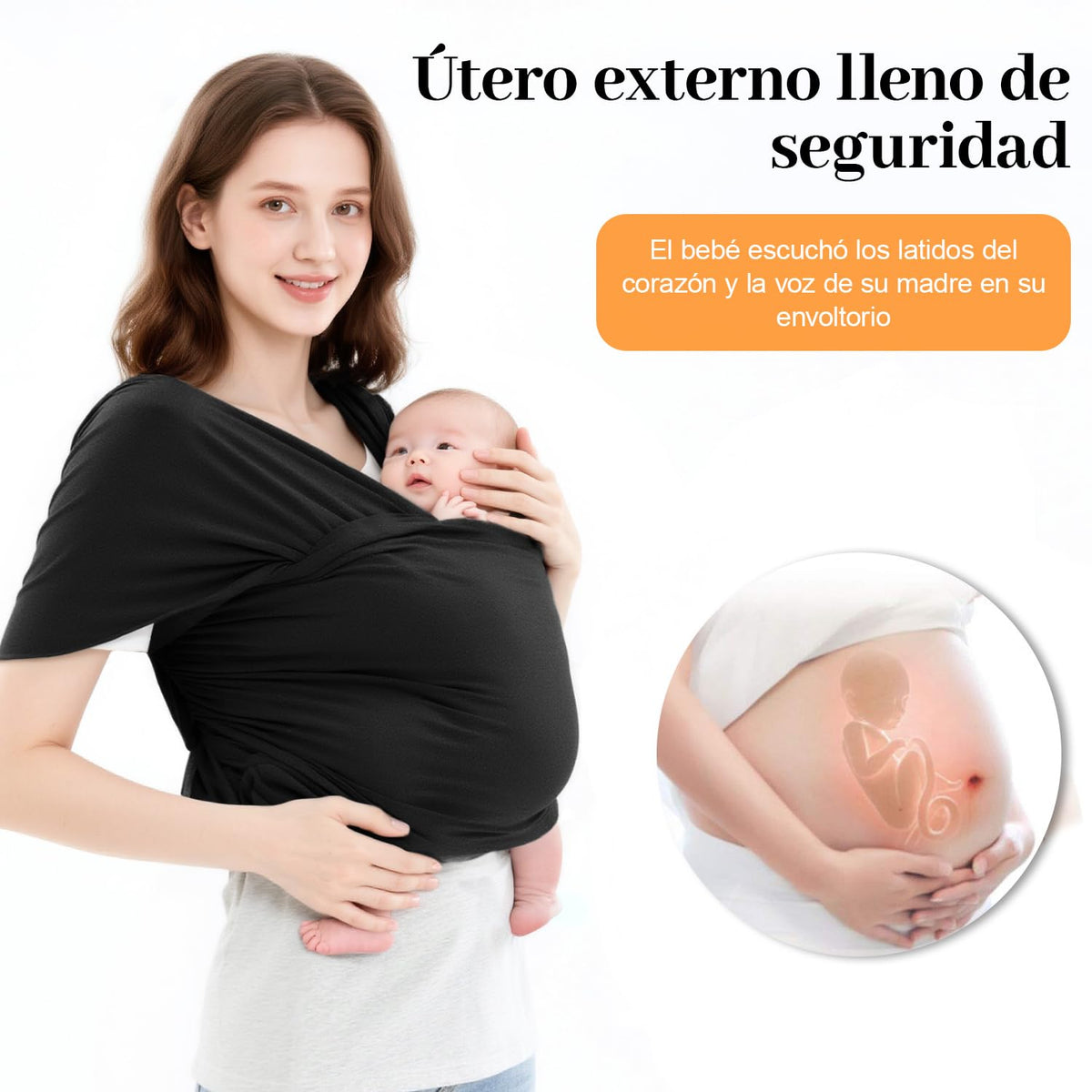 Fular Ergonómico para Bebé, Fular portabebés elástico todo en 1, Fular para bebé, Transpirable Fresco, Hasta 10Kg, para mamás y papás, regalo perfecto para viajar(Negro)
