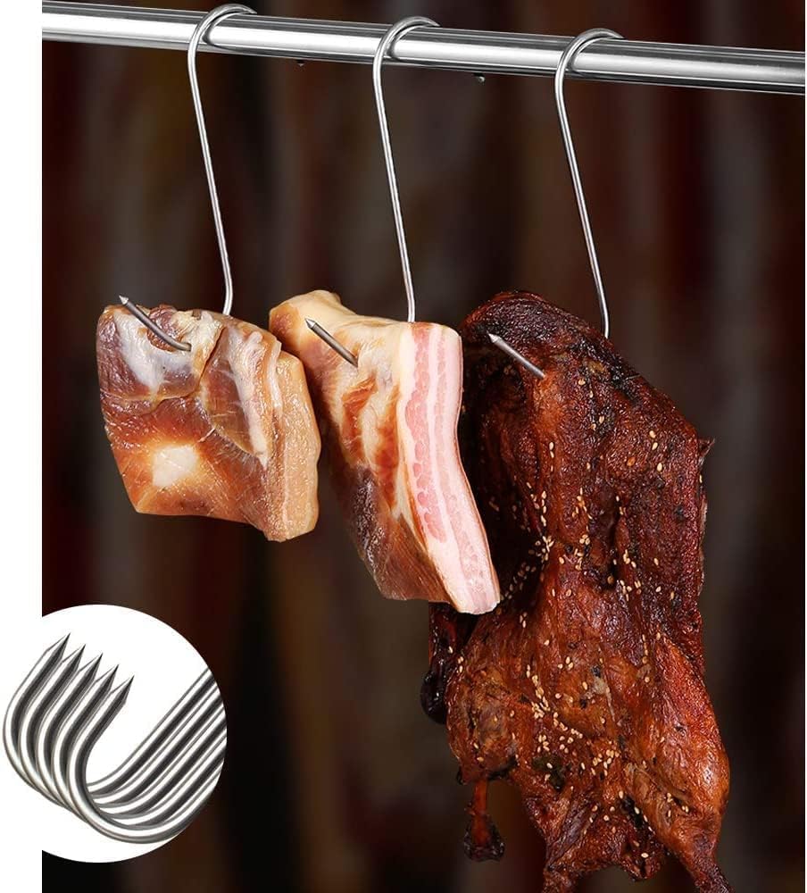 GYUEE - Ganchos para carne de acero inoxidable, 20 unidades, en forma de S, montaje en pared, resistente, 15 cm, para cocina, fumar, secar, almacenamiento