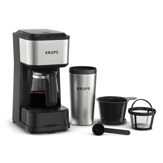 KRUPS Cafetera de Filtro Simply Brew 4 en 1, incluye filtro permanente, goteador para preparar café artesanalmente, capacidad de 400 ML, muy práctica, KM207D50
