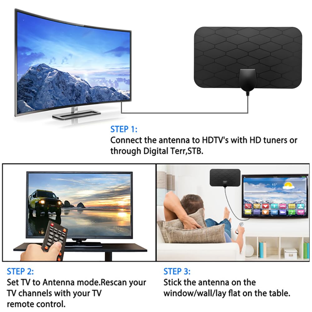 XIANGLYO Antena TV Digital HD Interior, Recepción 360°, 180 Millas, 4K 1080P, Amplificador de Señal Gratis