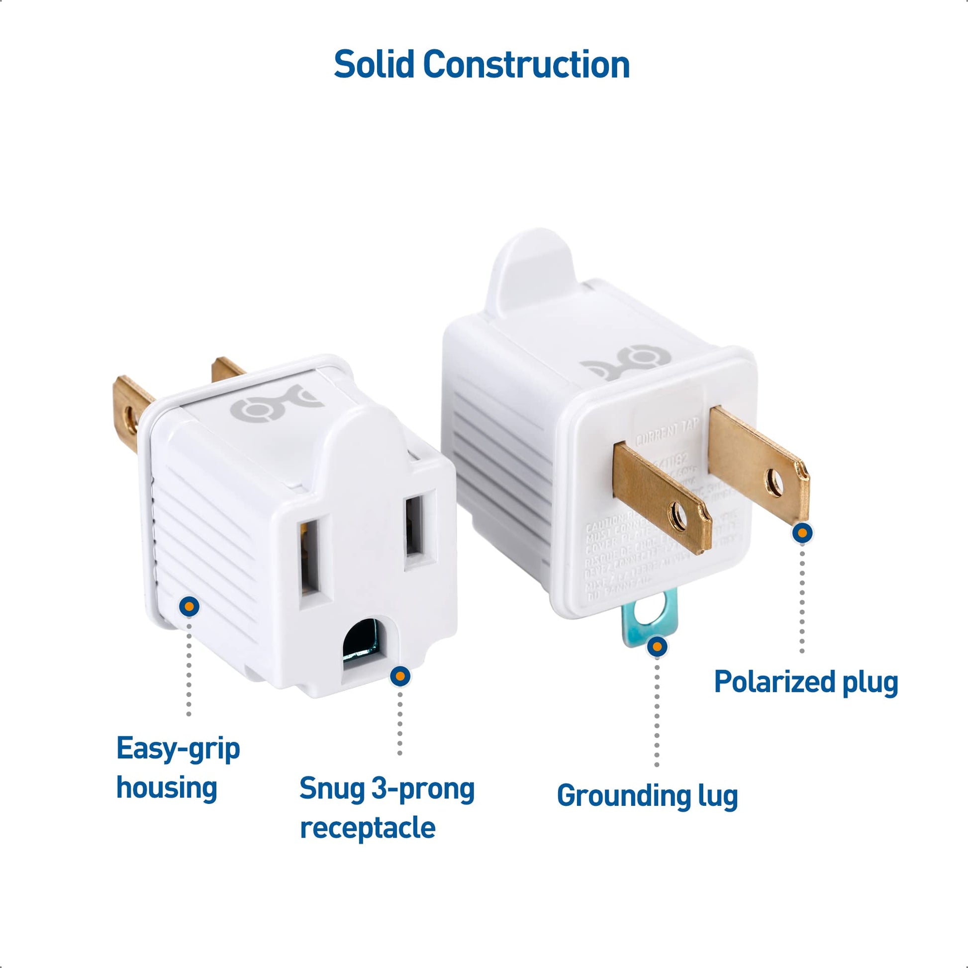 Cable Matters - Paquete de 3 adaptadores de 2 clavijas a 3 clavijas, adaptador de enchufe 3P a 2P - Convierte una toma de 2 clavijas para soportar enchufes de 3 clavijas, blanco