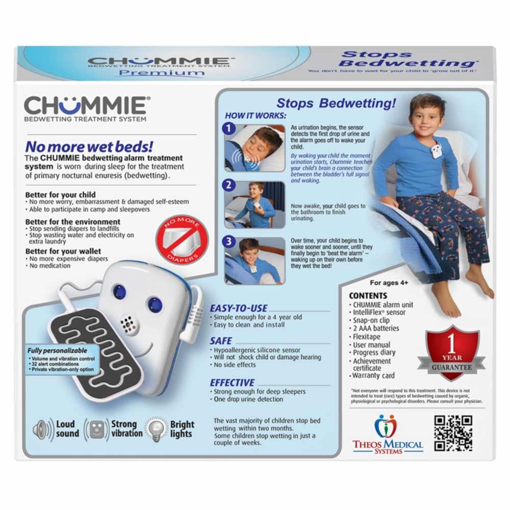 Chummie Premium Bedwetting Alarm for Deep Sleepers – Award Winning, Clinically Proven System with Loud Sounds, Bright Lights and Strong Vibrations, Blue