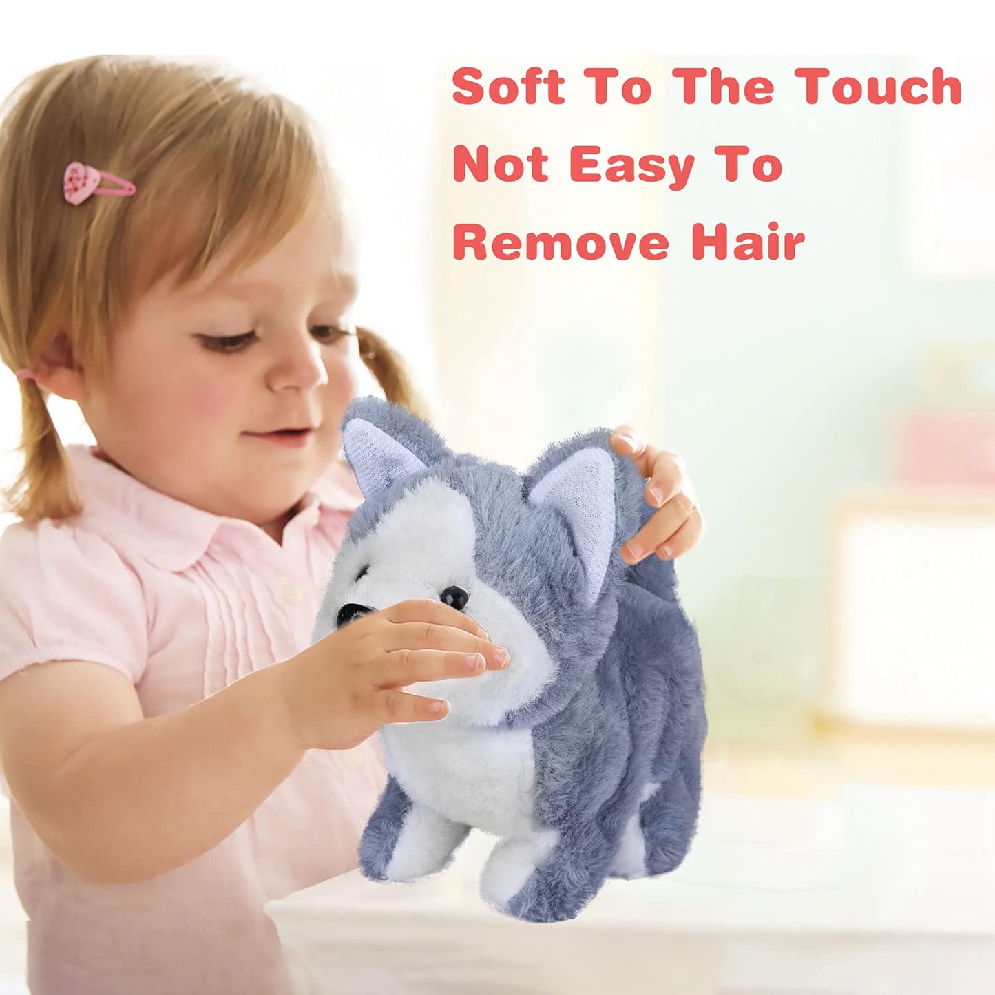 Juguete de Peluche Electrónico Interactivo WorWoder Husky para Cachorros para Caminar, Ladrar y Mover la Cola para Niños