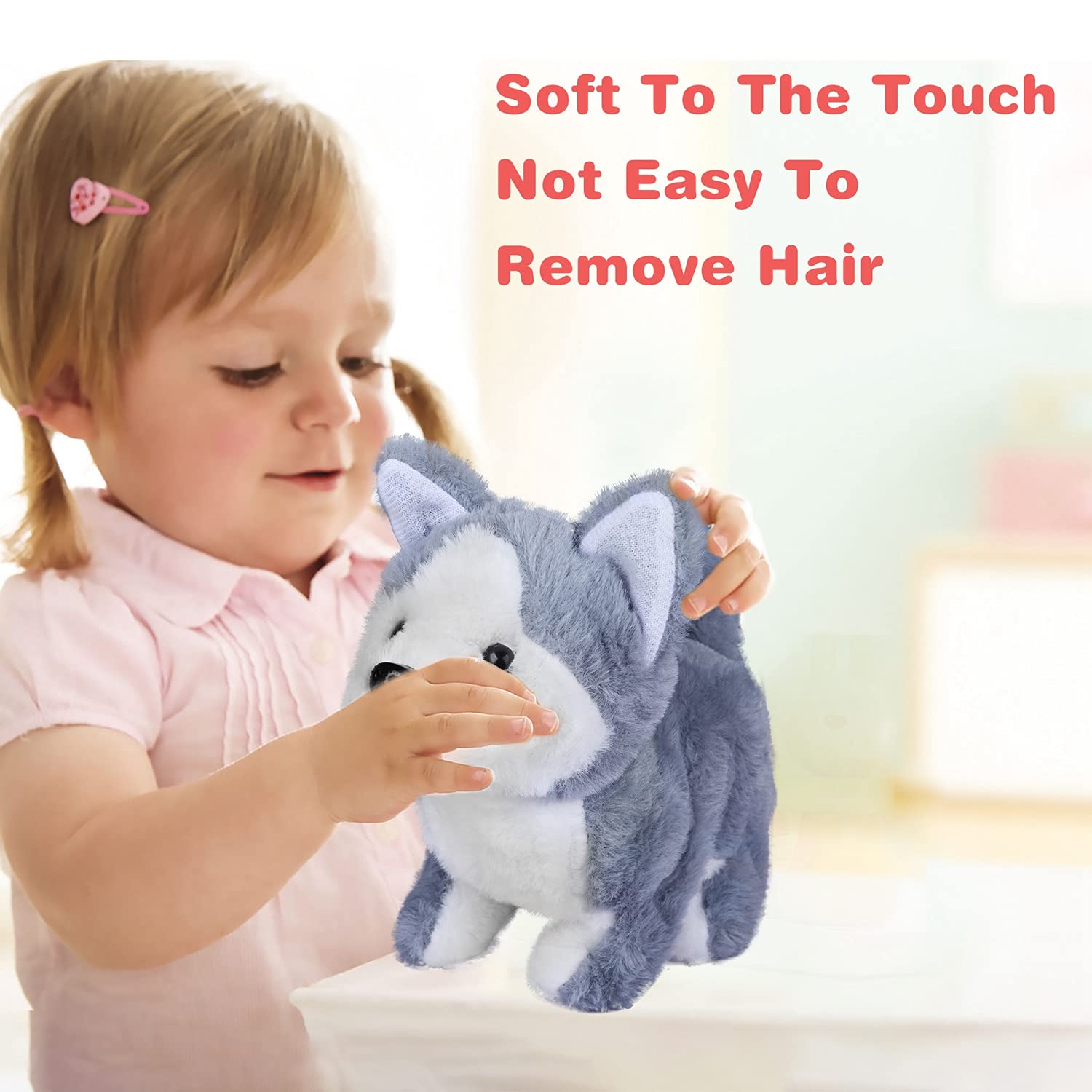 Juguete de Peluche Electrónico Interactivo WorWoder Husky para Cachorros para Caminar, Ladrar y Mover la Cola para Niños