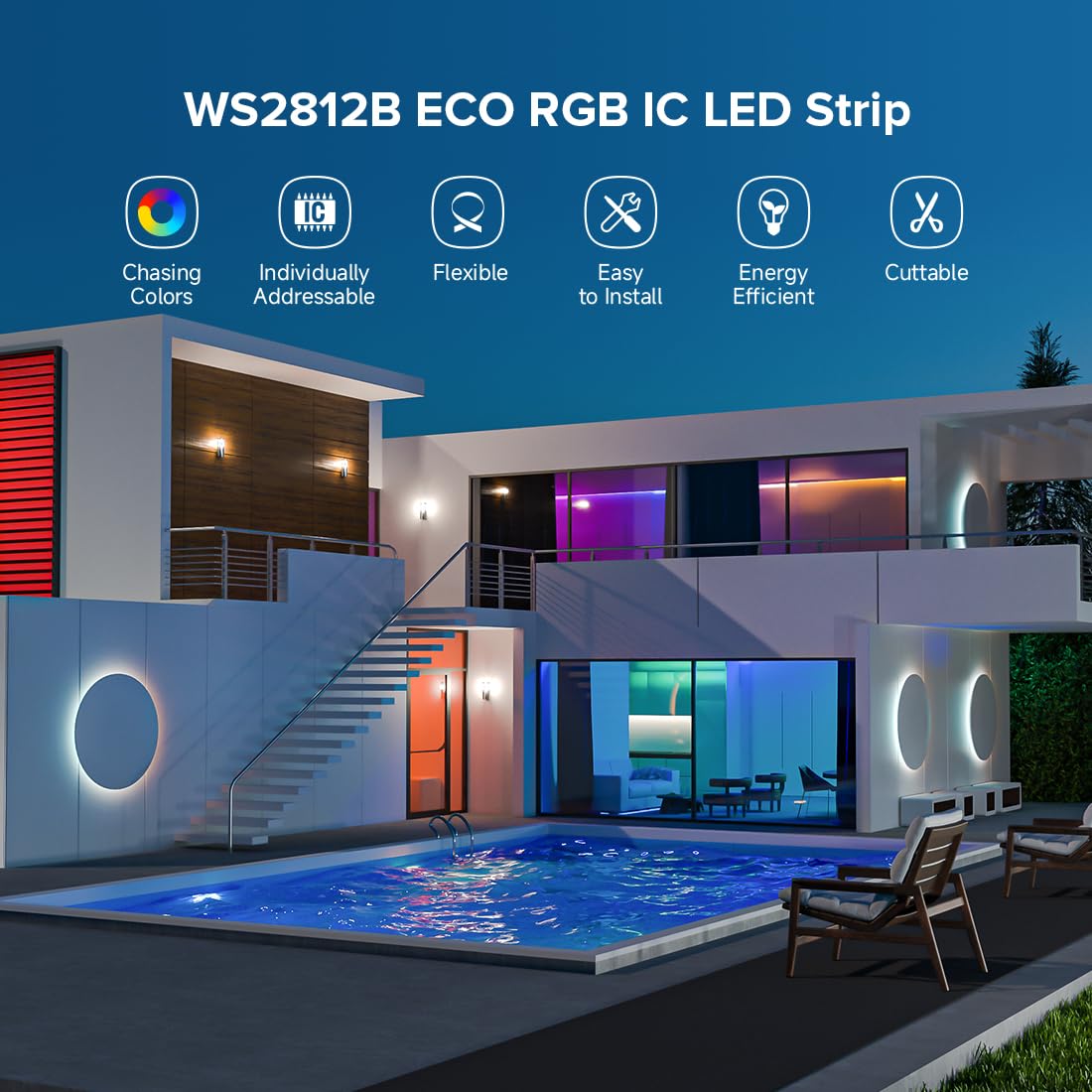 BTF-LIGHTING WS2812B - Tira LED RGB ECO, efectos de persecución 5050SMD direccionable individualmente 3.3 pies, 144 (2 x 72) píxeles/m, color de sueño flexible IP30 para proyectos de bricolaje de