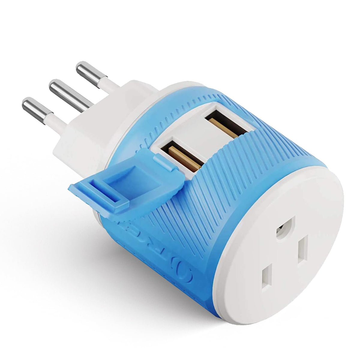 Adaptador de Enchufe de Viaje Orei Azul con Protección USB Dual Tipo L para Italia