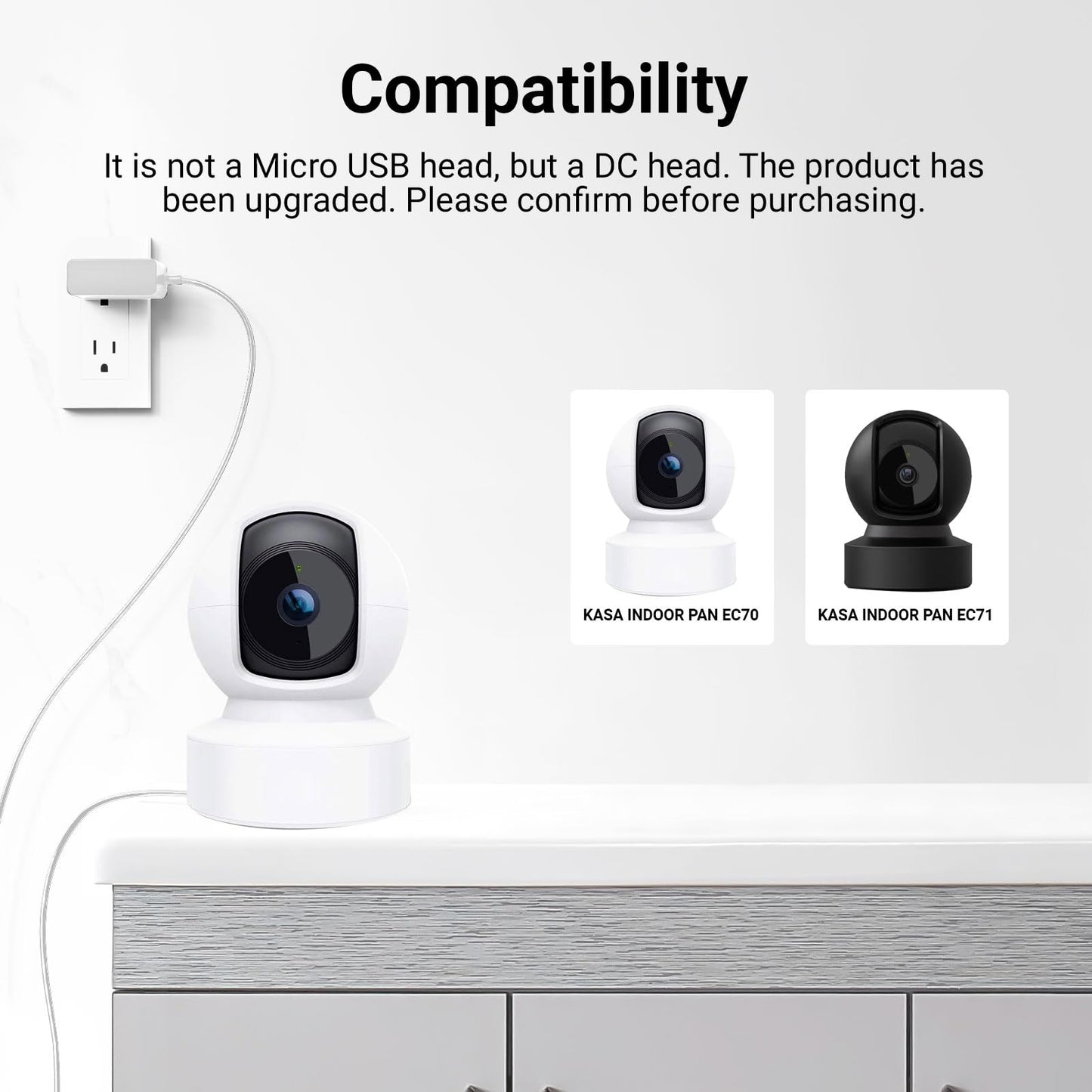 Cable de alimentación compatible con cámara de seguridad inteligente Kasa EC70 EC71 KC410s Pan/Tilt para TP-Link Tapo C100 C200 C310 TC60 TC70 Monitor de bebé y mascota Adaptador de CA de 9 V