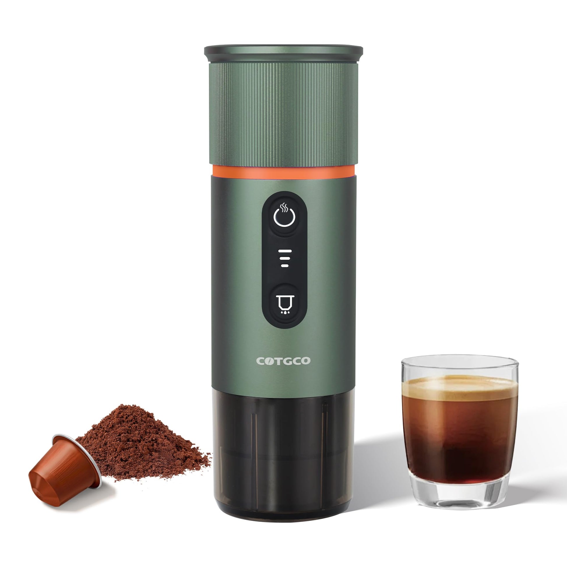 COTGCO - Cafetera portátil para viajes: cafetera portátil, autocalentamiento, haz 8 tazas de café de una carga, café en cualquier momento - Compatible con cápsulas Nespresso - Verde