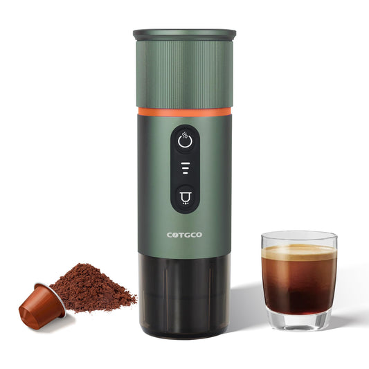 COTGCO - Cafetera portátil para viajes: cafetera portátil, autocalentamiento, haz 8 tazas de café de una carga, café en cualquier momento - Compatible con cápsulas Nespresso - Verde