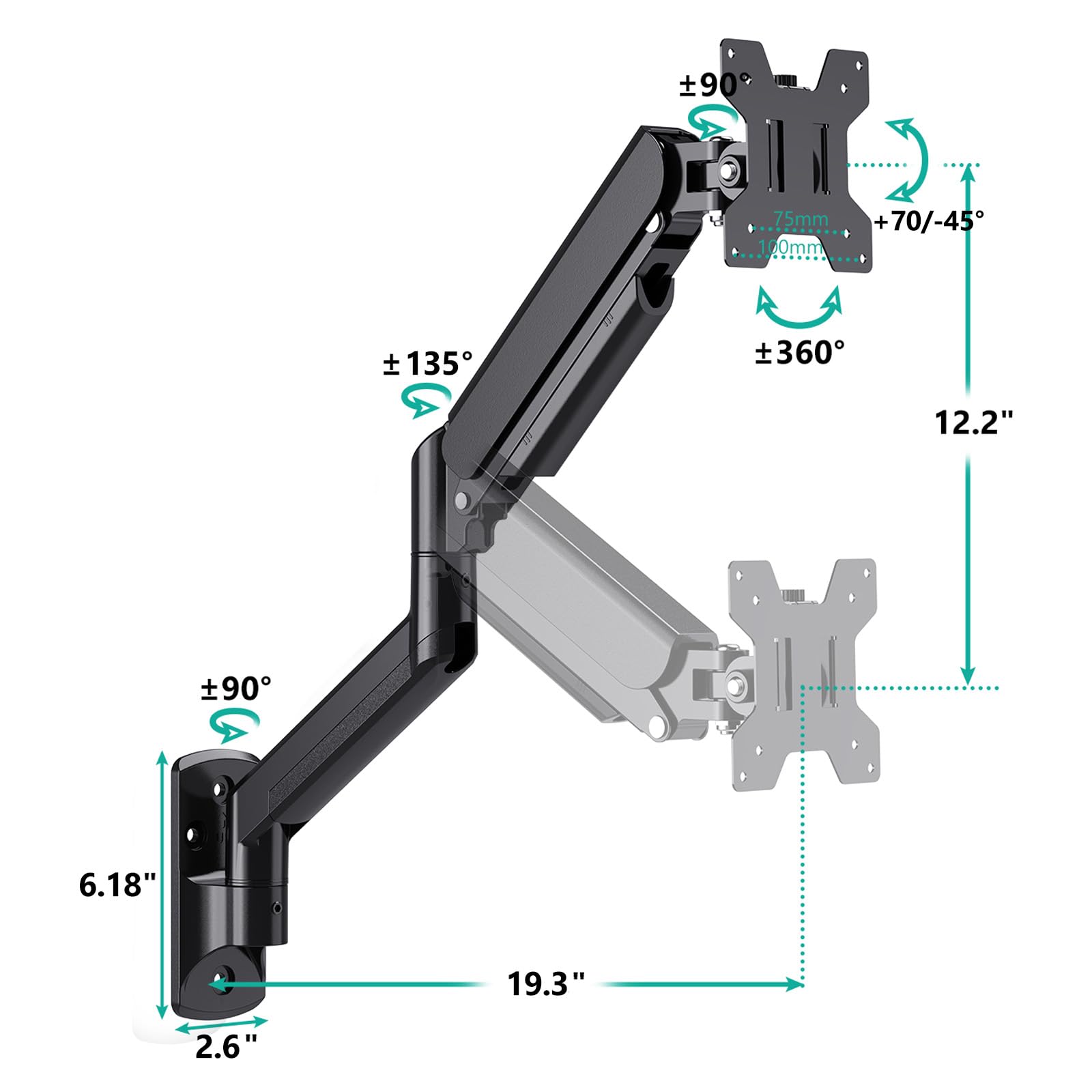 Soporte para Monitor WALI Negro con Brazo Ajustable para Monitores de 17 a 32 Pulgadas 10 kg