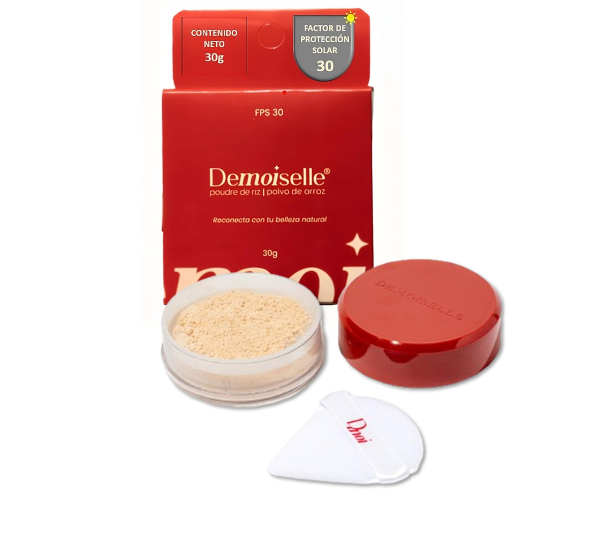 Demoiselle Polvo de Arroz Facial Suelto Traslúcido Claro Rachel Rosa con FPS 30 | Acabado Mate | Control de Brillo y Grasa | 30 g