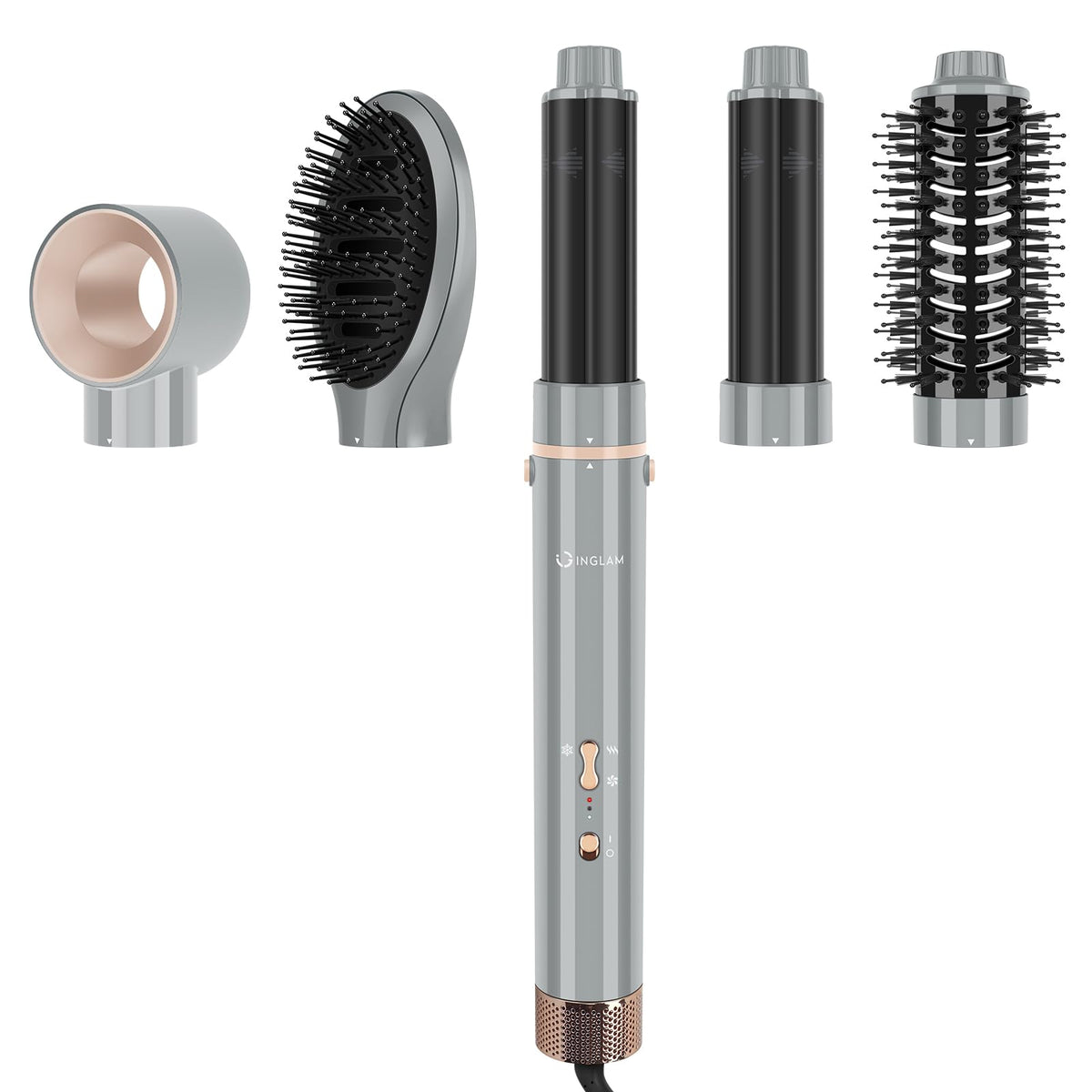 Cepillo Secador IG INGLAM Gris con Motor iónico BLDC de 110.000 RPM y Volumen 5 en 1