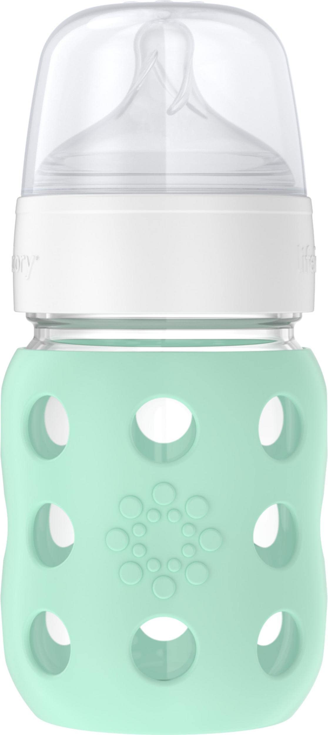 Lifefactory Biberón de cristal de cuello ancho de 8 onzas con funda protectora de silicona y pezón de etapa 2, menta (LG2211WMI4)