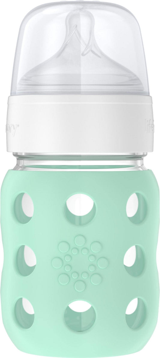Biberón de Cristal Lifefactory Menta con Funda de Silicona y Pezón de Etapa 2
