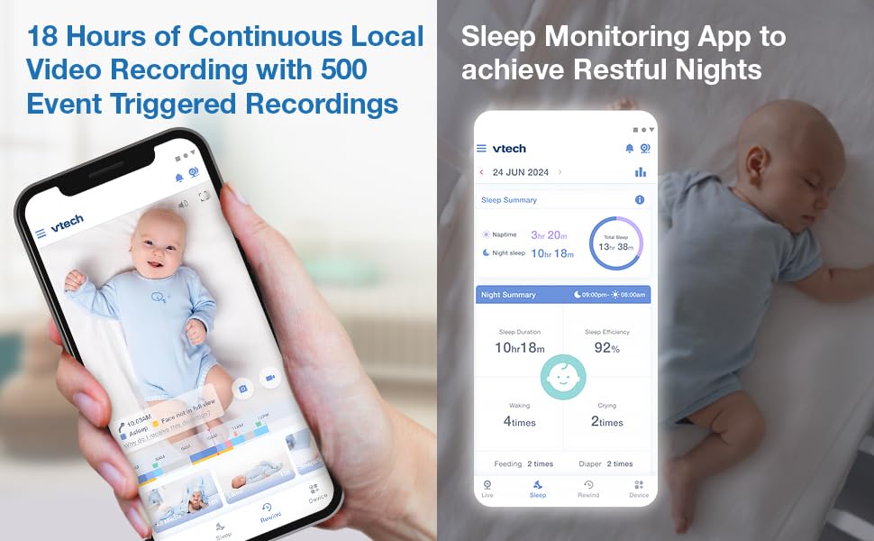 Monitor Inteligente para Bebé VTech V-Care Blanco 5 Pulgadas Acceso Remoto Detecta Inteligencia