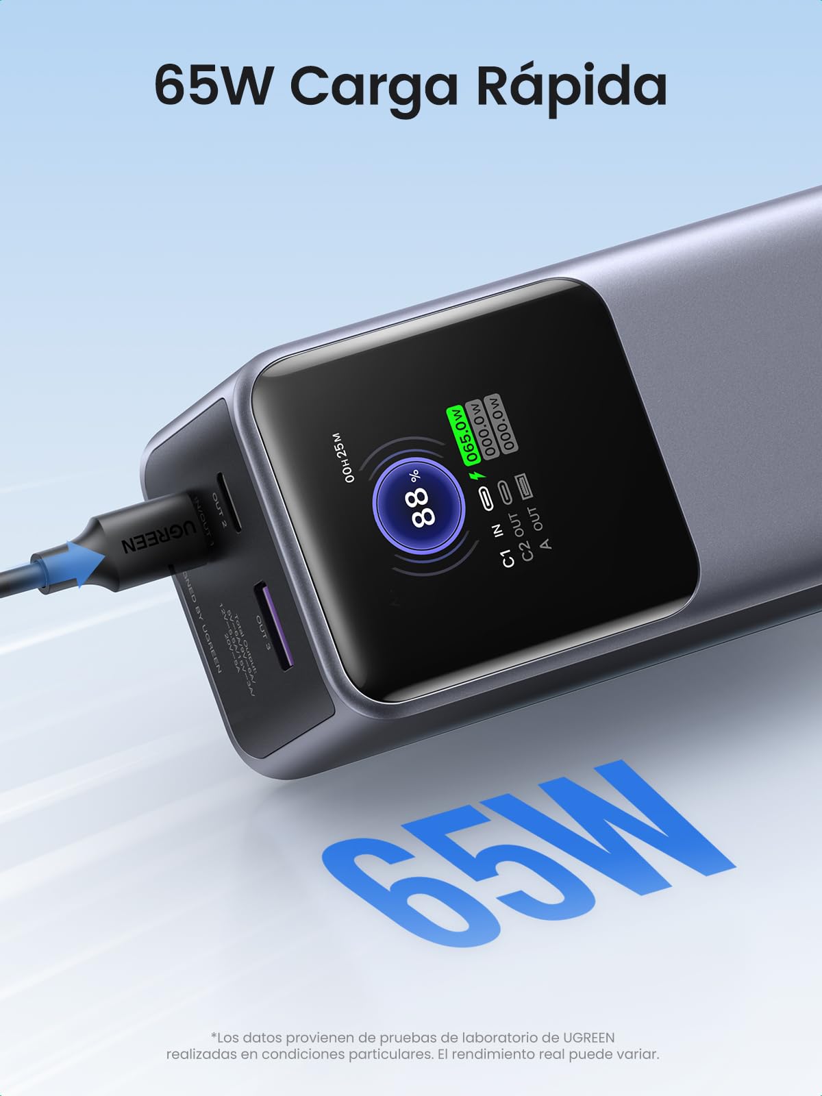 Power Bank UGREEN 20000mAh 130W Nexode con Pantalla Inteligente TFT