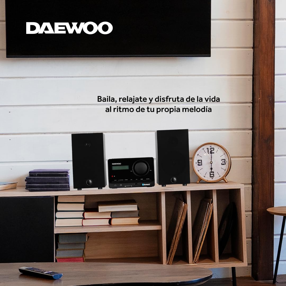 Select Sound Daewoo Mini Componente 2 Altavoces de 5W, Bluetooth, Radio estéreo FM, Reproductor CD´s, USB, SD, Incluye Control Remoto.