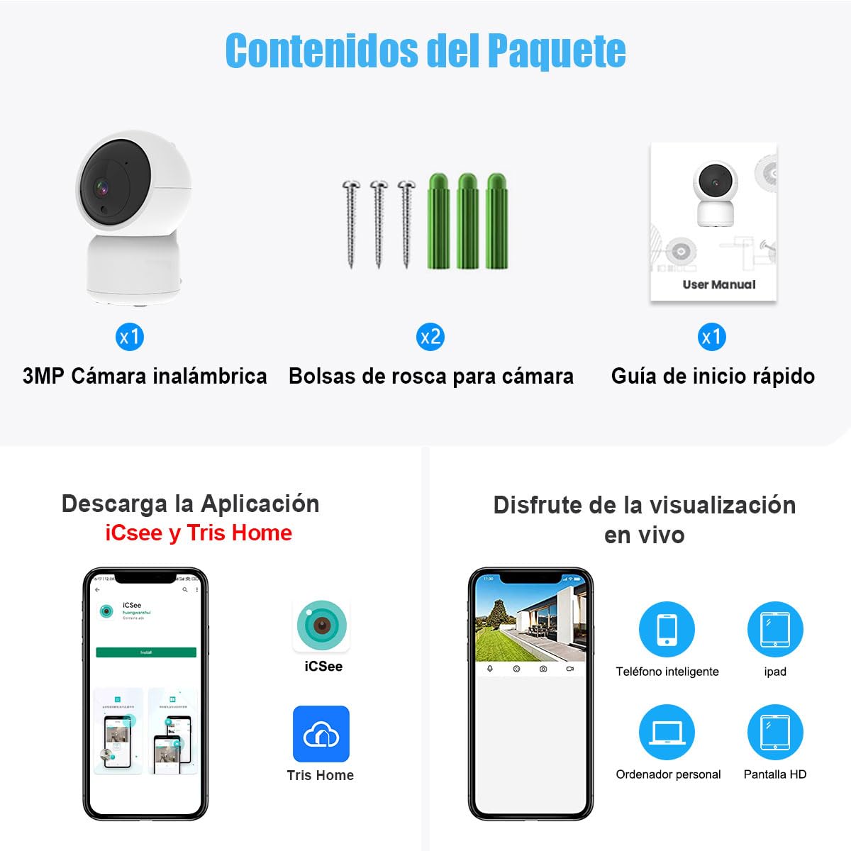 Cámara de Seguridad EASYTAO TV-308 Interior WiFi 2.5K con Audio Bidireccional y Alexa