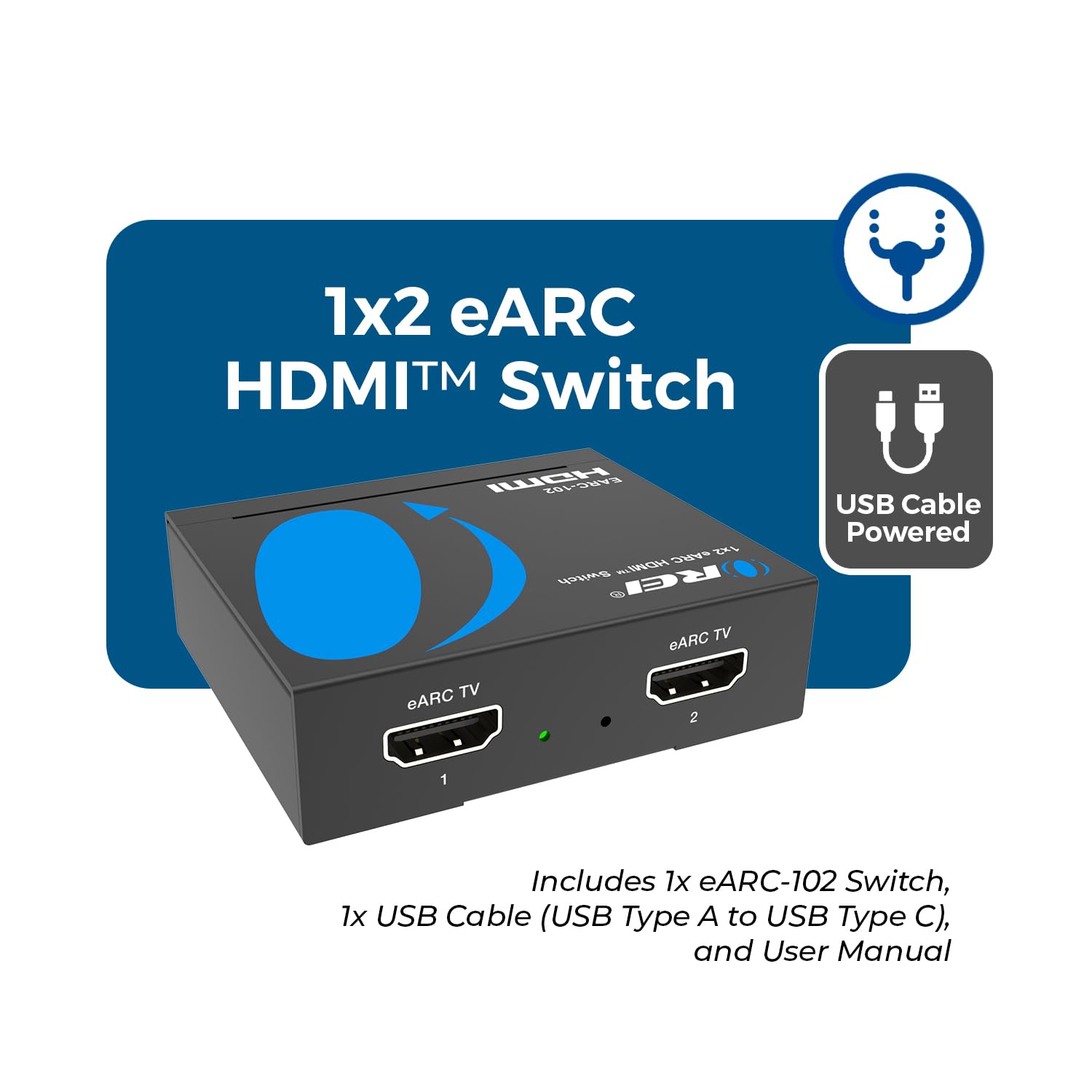 OREI eARC/ARC HDMI 2x1 Interruptor de Audio – Conecta una Barra de Sonido/Receptor AV a Dos televisores eARC, soporta Dolby Atmos, DTS:X, TrueHD, Audio de 32 Canales, conmutación automática/Manual