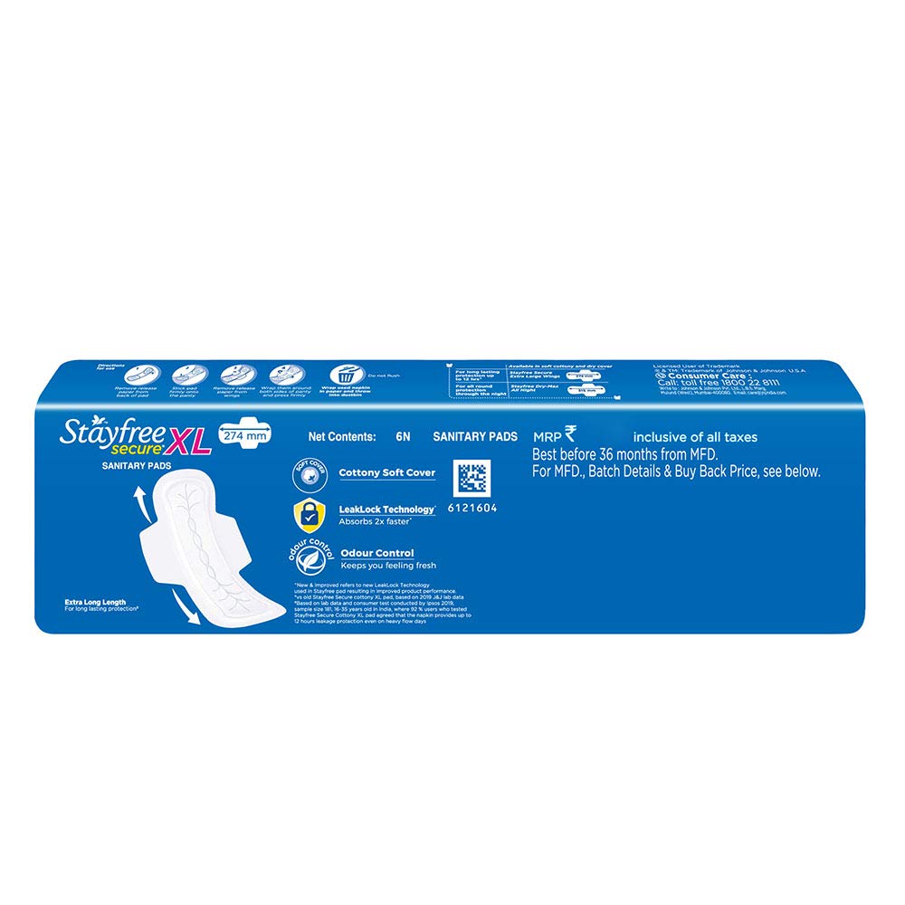 Stayfree Cubierta seca segura con alas – 6 almohadillas (extra grande)