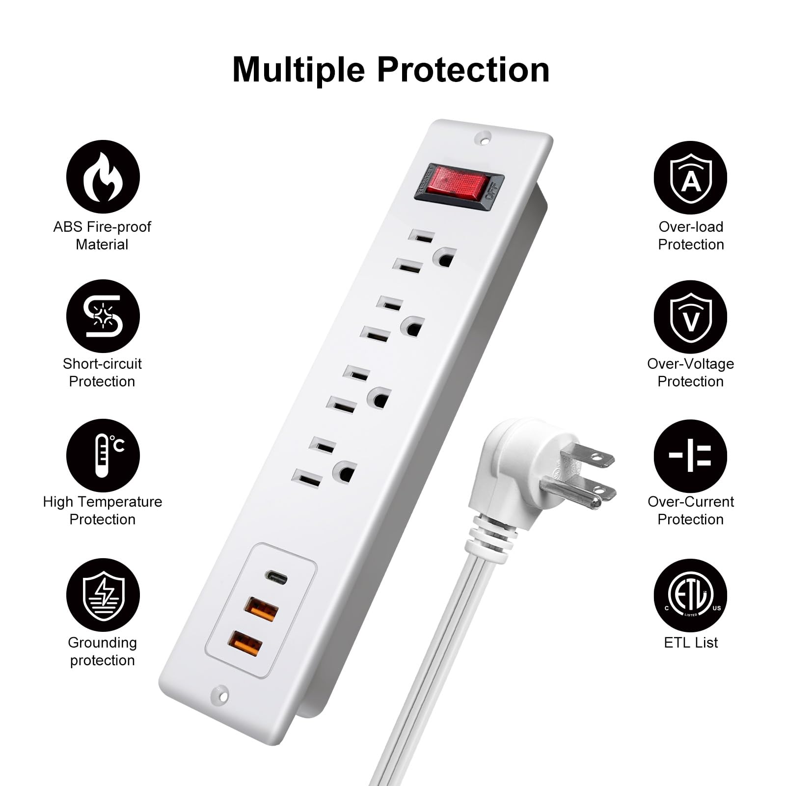4 LEAF Regleta Multicontacto Escritorio Empotrable con USB C 20W Carga Rápida Extension Electrica para Muebles 4 Outlets 3 USB 2 Metros Plano Enchufe de Alimentación para Hogar Oficina Hotel