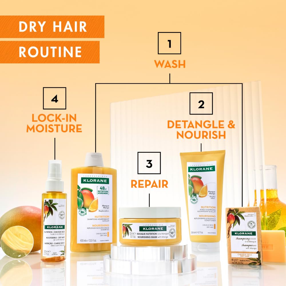 Acondicionador nutritivo Klorane con mantequilla de mango, hidrata e hidrata el cabello seco, parabeno, silicona, sin sulfato, 6.7 fl.oz.