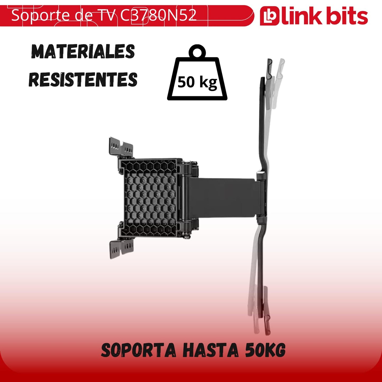 LINK BITS C3780N52 Soporte de TV movible con Brazo para Pantallas de 37” a 80”, Soporte de Pared articulado 75 Pulgadas, hasta 50 Kg (Materiales Reforzados).