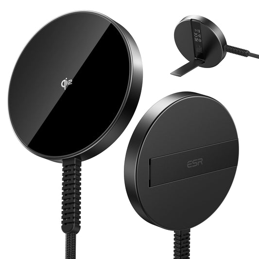 Cargador Inalámbrico ESR Magsafe con Soporte Qi2 15 W para iPhone y AirPods, Almohadilla de Carga Magnética Fuerte con Cable