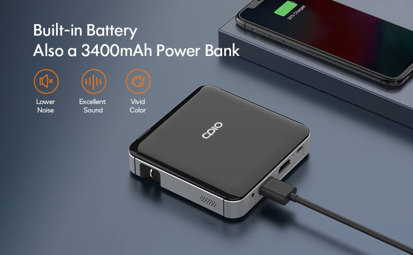 Mini Proyector de Bolsillo APIO Blanco de 100 Pulgadas con Imagen Clara para Hogar y Exteriores