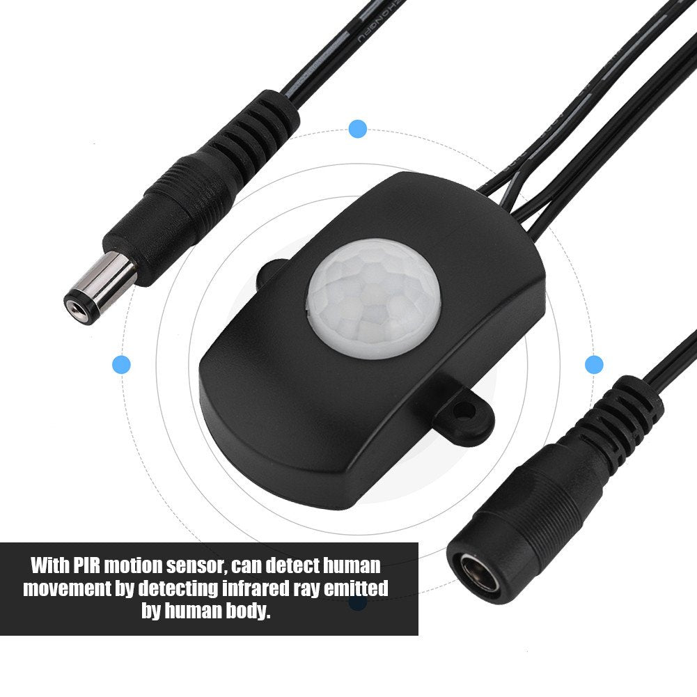 Interruptor Diyeeni 120 Grados 2-360 Segundos Rango de Retardo Ajustable,5A DC 5-24V Mini PIR Sensor Infrarrojo,Sensor de Movimiento Detector,LED Tira Interruptor Automático (negro)
