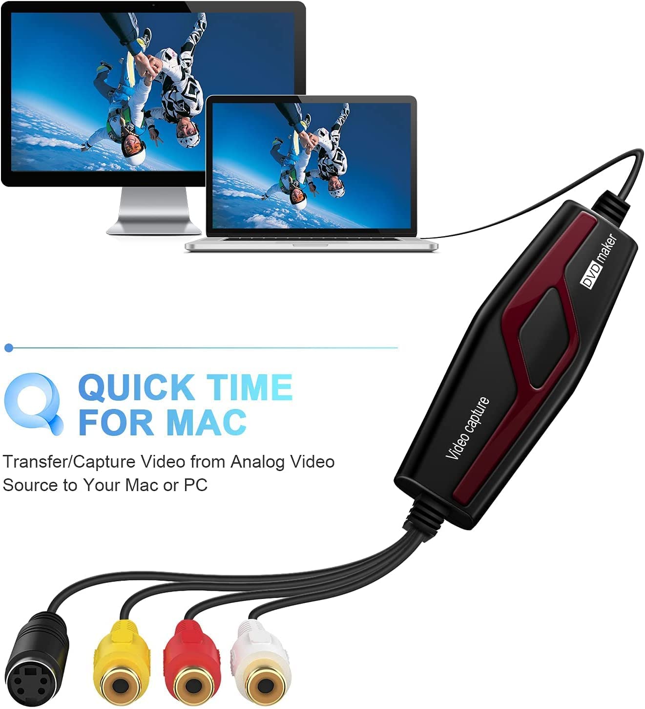 Convertidor VHS a Digital, Dispositivo de Tarjeta de Captura de Video, convertidor Digital VHS VCR Hi8 Mini DV a Mac, convertidor de Video RCA a USB para Reproductor de Cinta de TV, videocámara,