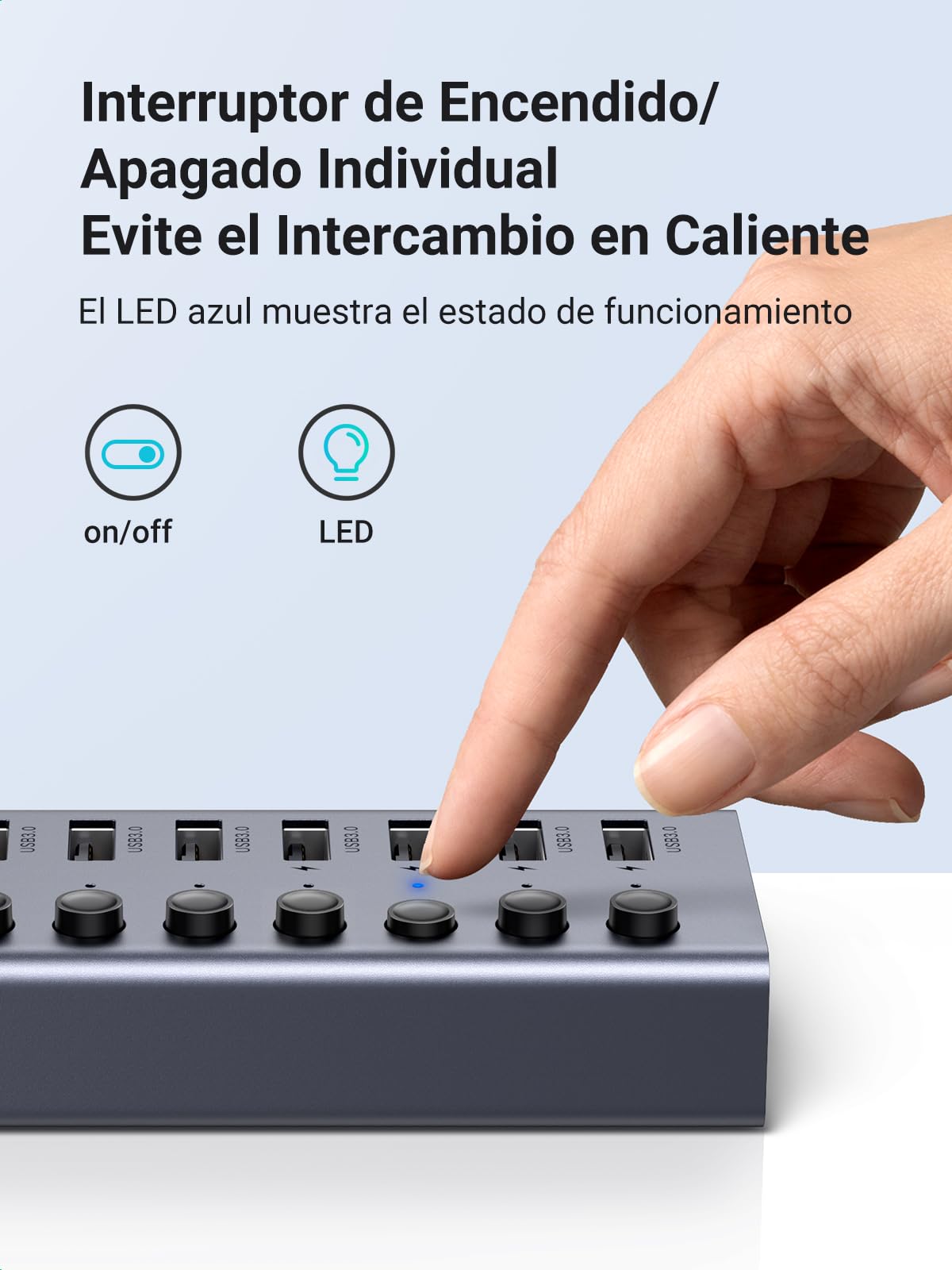 Hub USB 3.0 UGREEN Negro con 7 Puertos Independientes para PC, Portátil, Mac y MacBook Pro/Air
