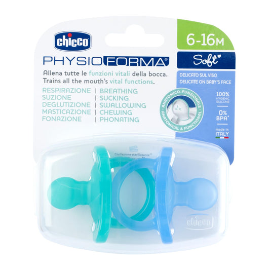 Chicco PhysioForma Chupete de Silicona 6-16 Meses, Azul/Verde, juego de dos.