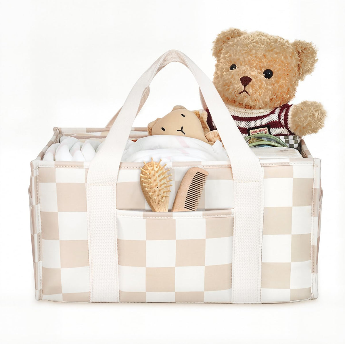 lethooly - Organizador de pañales para bebé, elegante cesta de almacenamiento para artículos esenciales para recién nacidos y estación de pañales, imprescindible para la lista de bebés (beige)